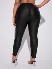 大碼下擺開叉緊身牛仔褲 - 黑色 - 查看 1