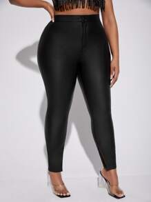 大碼下擺開叉緊身牛仔褲 - 黑色 - 查看 3