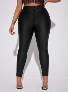 大碼下擺開叉緊身牛仔褲 - 黑色 - 查看 2