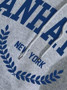 SHEIN EZwear Letter Graphic Kangaroo Pocket Drawstring Thermal Lined Hoodie - Light Grey - View 3