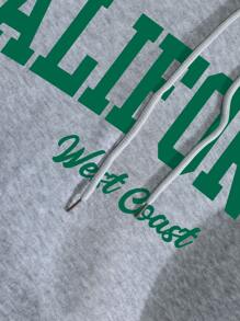 SHEIN EZwear Letter Graphic Kangaroo Pocket Drawstring Thermal Lined Hoodie - Light Grey - View 3