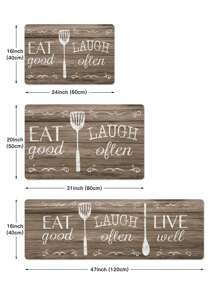 1pc Wood Grain & Slogan Graphic Kitchen Rug, Modern Polyester Kitchen Mat For Kitchen - Brown - View 6