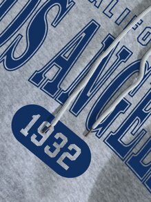 INAWLY 字母圖案袋鼠口袋抽繩加絨內裏連帽衫 - 淺灰色 - 查看 3