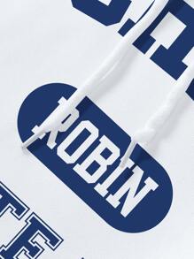 SHEIN EZwear Letter Graphic Kangaroo Pocket Drawstring Thermal Hoodie - White - View 7