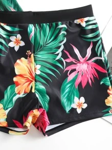 Costavie Tropical Print Bikini Set Wireless Cami Top & Boxer Shorts & Open Front Kimono 3 Piece Swimwear,Summer Beach - Multicolor - View 4