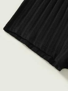 Girls Solid Elastic Waist Shorts - Black - View 6