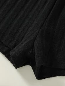 Girls Solid Elastic Waist Shorts - Black - View 3