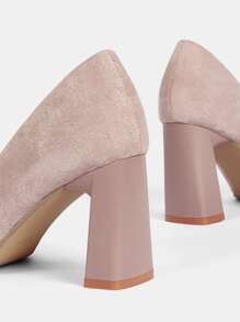 Zapatos de tacón de serraje falso de punta - Rosa - Ver 7