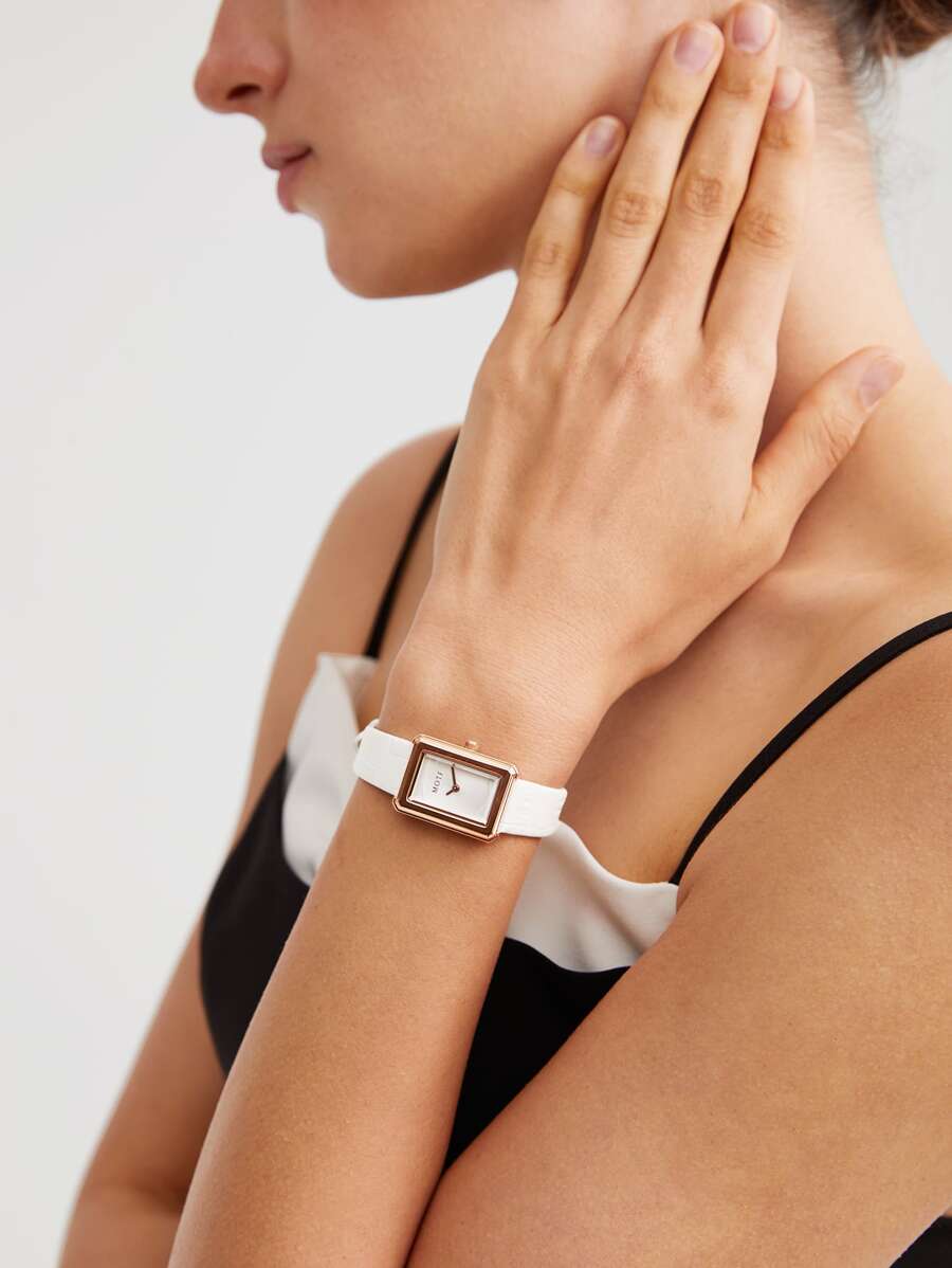 MOTF PREMIUM WATER RESISTANT SQUARE DIAL QUARTZ WATCH - White - View 1