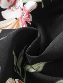 Toddler Girls Floral Print Cold Shoulder Ruffle Trim Dress - Black - View 3