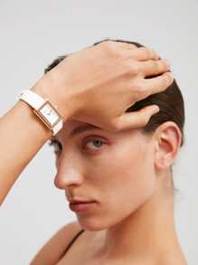 MOTF PREMIUM WATER RESISTANT SQUARE DIAL QUARTZ WATCH - White - View 10