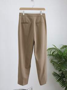 DAZY Zipper Fly Plicated Detail Cropped Trousers - Brown - View 6