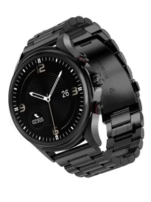 1 件黑色钢带 Tft1.28 智能手表，配有多功能圆形表盘，用于心率监测和睡眠跟踪，兼容 Android 和 。 - 黑色 - 查看 3