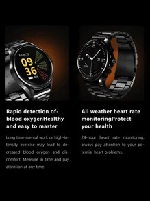 1 件黑色钢带 Tft1.28 智能手表，配有多功能圆形表盘，用于心率监测和睡眠跟踪，兼容 Android 和 。 - 黑色 - 查看 6