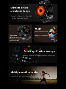 1 件黑色钢带 Tft1.28 智能手表，配有多功能圆形表盘，用于心率监测和睡眠跟踪，兼容 Android 和 。 - 黑色 - 查看 8