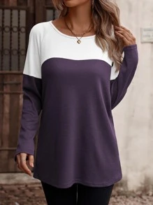 SHEIN LUNE Áo thun nữ Nút Khối Màu Giải trí - Màu tím - Xem 6