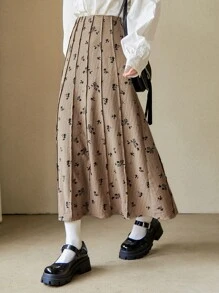 DAZY 碎花明缝A字裙 - 駝色 - 查看 1