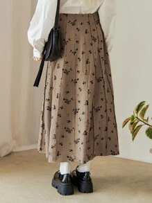 DAZY 碎花明缝A字裙 - 駝色 - 查看 2