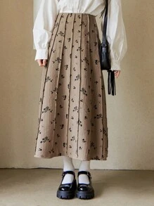 DAZY 碎花明缝A字裙 - 駝色 - 查看 3