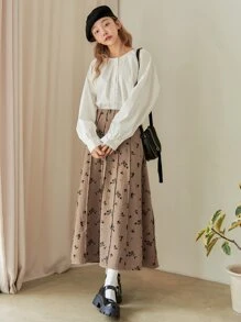 DAZY 碎花明缝A字裙 - 駝色 - 查看 5