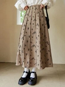 DAZY 碎花明缝A字裙 - 駝色 - 查看 6