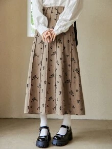 DAZY 碎花明缝A字裙 - 駝色 - 查看 7