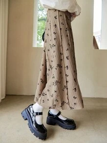 DAZY 碎花明缝A字裙 - 駝色 - 查看 8