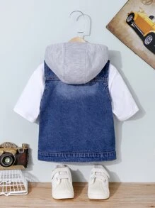 小男童翻蓋細節連帽假兩件牛仔夾克不帶T恤