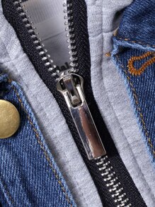 小男童翻蓋細節連帽假兩件牛仔夾克不帶T恤