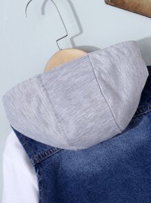 小男童翻蓋細節連帽假兩件牛仔夾克不帶T恤