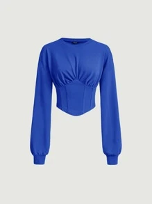 SHEIN MOD Drop Shoulder Ruched Bust Asymmetrical Hem Pullover - Royal Blue - View 1