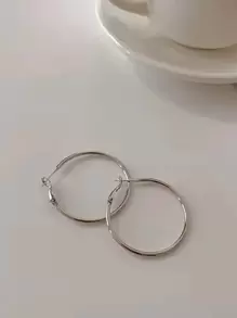 極簡風格圓耳環 - 銀色 - 查看 2