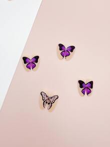 用24入組長杏仁蝴蝶圖案假指甲和1入組指甲銼和1張女式和女孩用膠帶升級您造型 - 彩色 - 查看 3