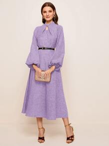 Mulvari 扭結領燈籠袖傘狀洋裝 - 紫丁香色 - 查看 1