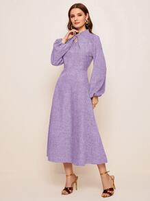 Mulvari 扭結領燈籠袖傘狀洋裝 - 紫丁香色 - 查看 3