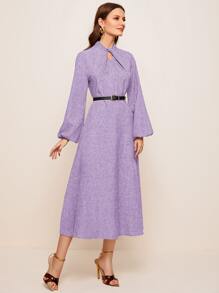 Mulvari 扭結領燈籠袖傘狀洋裝 - 紫丁香色 - 查看 4