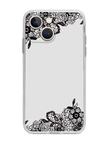 Floral Print Clear Phone Case - Black - View 1
