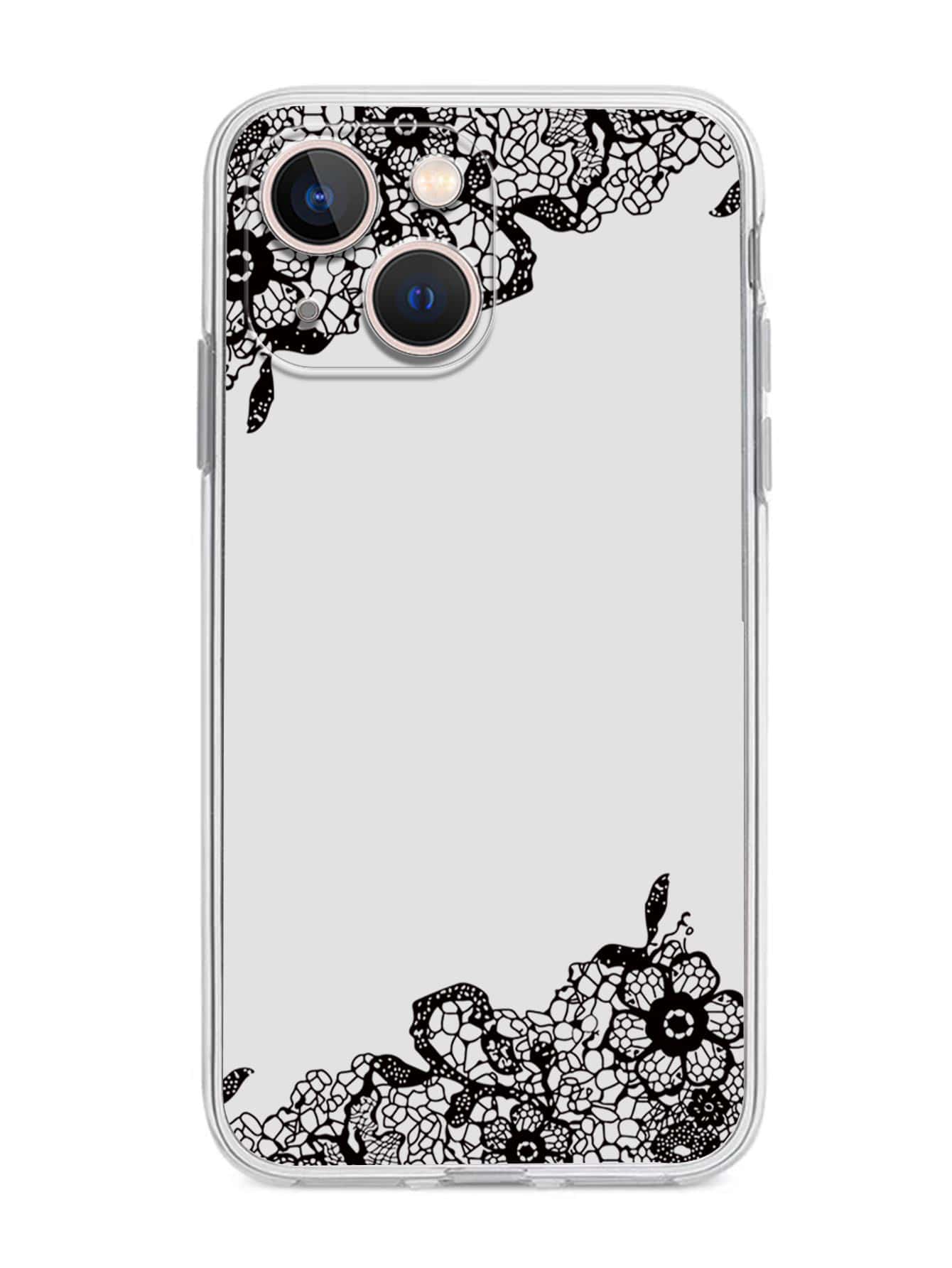 Floral Print Clear Phone Case - Black - View 1