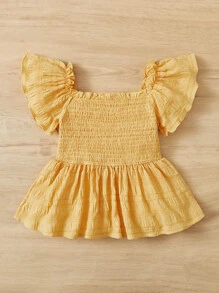 SHEIN Girls Off Shoulder Ruffle Hem Smock Top - Yellow - View 2