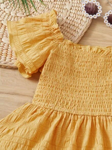 SHEIN Girls Off Shoulder Ruffle Hem Smock Top - Yellow - View 4