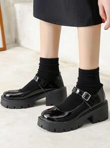 Minimalist Platform Mary Jane Shoes - Black - View 1
