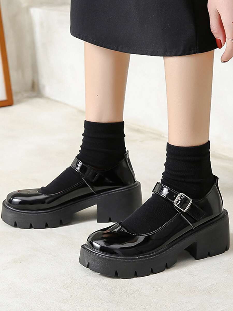 Minimalist Platform Mary Jane Shoes - Black - View 1