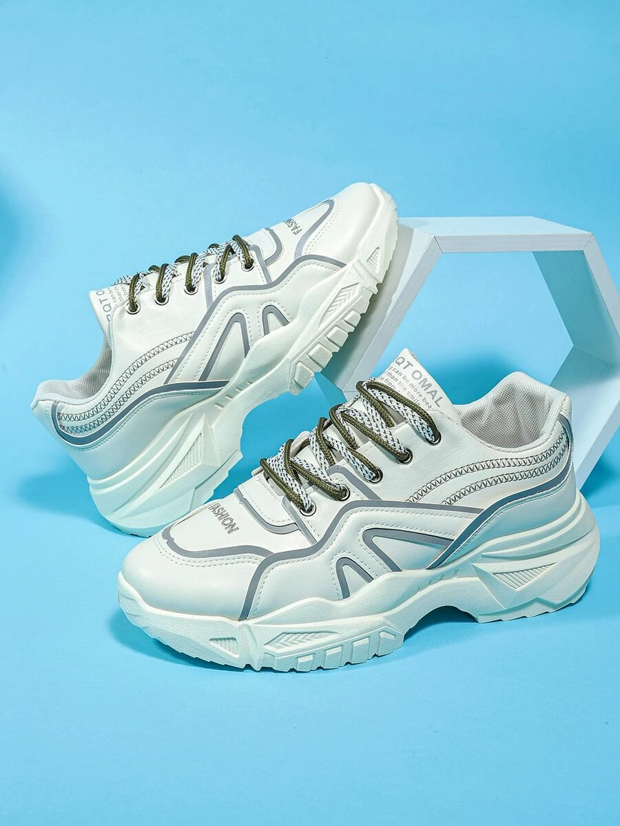 Men Letter Graphic Lace-up Front Chunky Sneakers - Multicolor - View 1