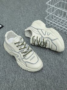 Men Letter Graphic Lace-up Front Chunky Sneakers - Multicolor - View 3