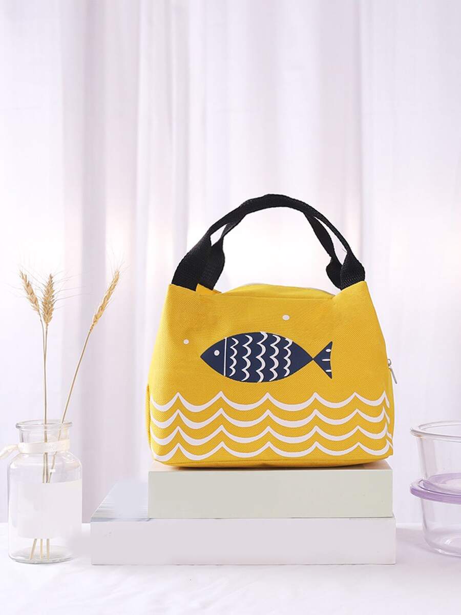 1pc Printed Lunch Bag,Thermal Insulation Hand Bag,Oxford Cloth,Aluminum Foil Insulation Layer - Multicolor - View 1