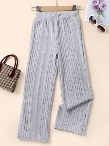 Chicas Pantalones con lazo delantero tejido de canalé - Gris - Ver 1