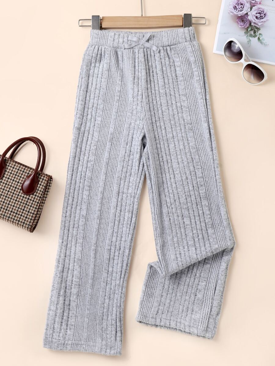 Chicas Pantalones con lazo delantero tejido de canalé - Gris - Ver 1