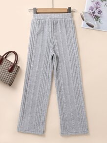 Chicas Pantalones con lazo delantero tejido de canalé - Gris - Ver 2