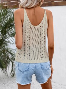 SHEIN VCAY 素色網眼針織上衣 - 杏色 - 查看 2