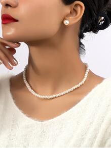 3pcs Faux Pearl Decor Jewelry Set - White - View 1